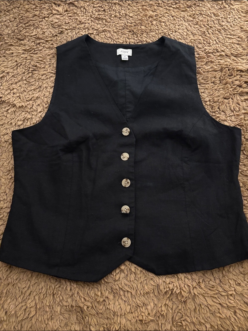 J. Crew Factory Black Linen-Blend Button Front Vest